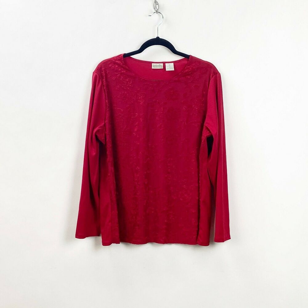 Willow Bay 1X Plus Womens Red Velvet Mesh Top
